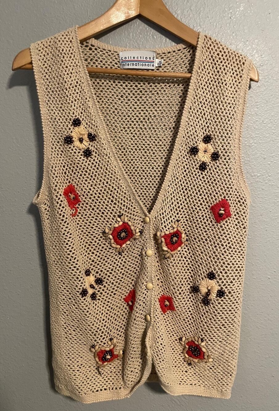 Vintage Collections Internationale Sweater Vest Women Medium Crochet Cottagecore